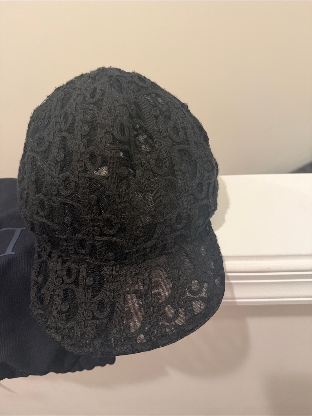 Dior Black Lace-Overlay Cap with Logo Label